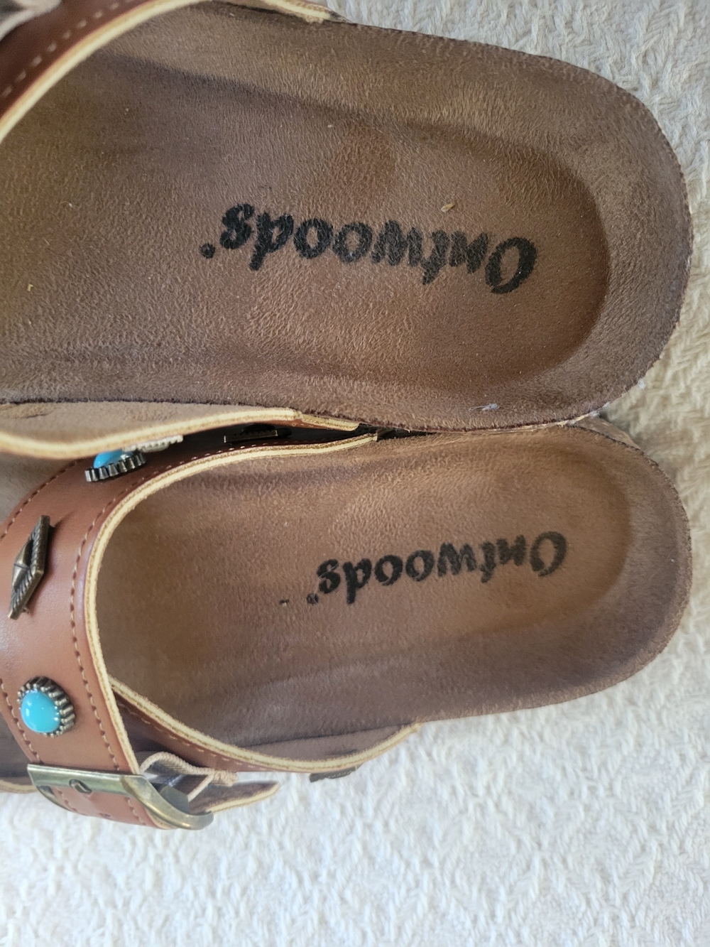 Outwoods BORK 105 Brown Slide Sandals with Turquoise Studs - Picture 4 of 7